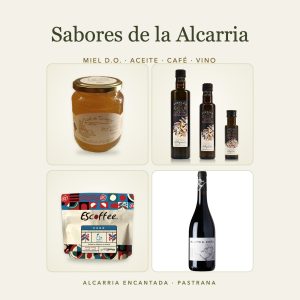 Cesta Sabores de la Alcarria: miel D.O., aceite de oliva, café de especialidad y vino